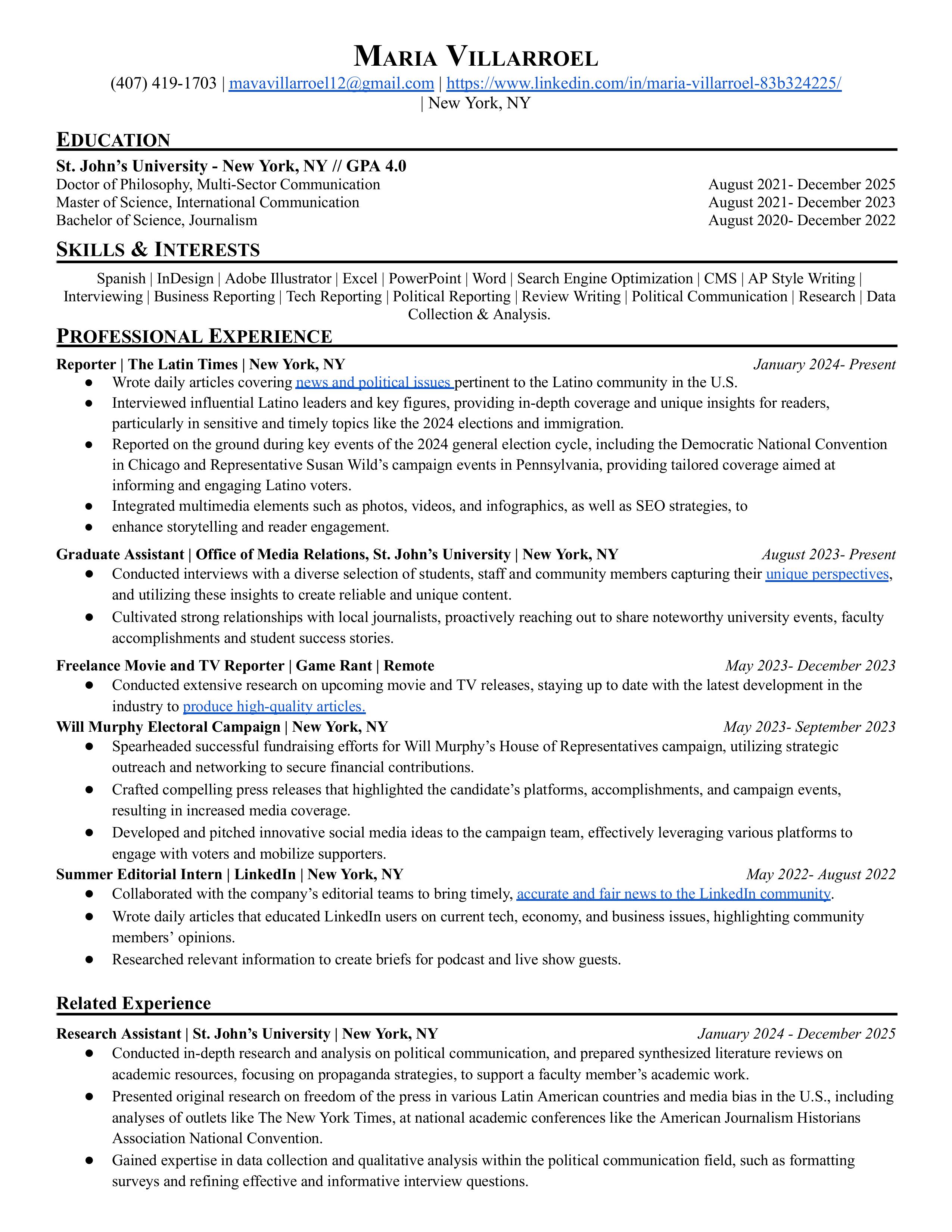 Maria Villarroel Resume